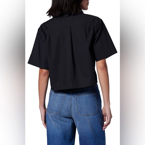 Equipment Salma Crop Button-Up Cotton Shirt Black Small - Picture 2 of 8